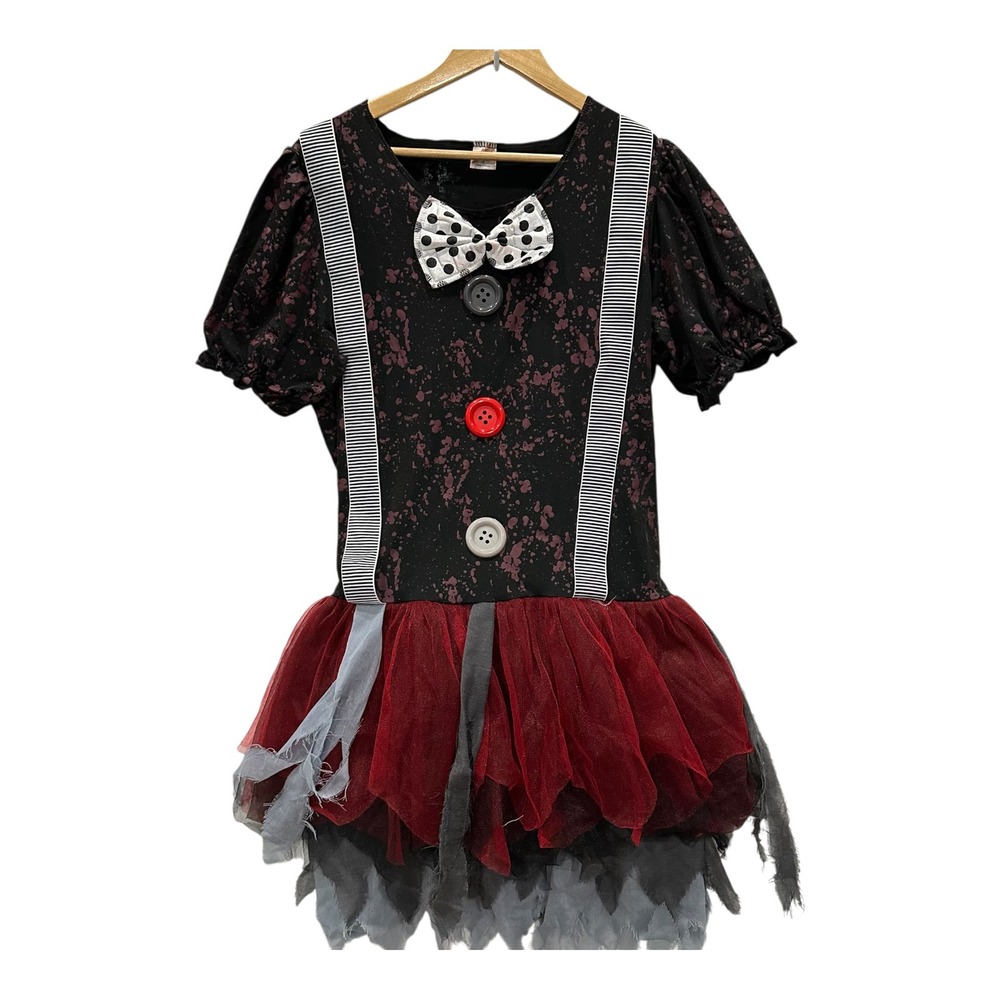 Spirit Halloween Evil Clown Costume Dress Plus Size 1X Red Black Tattered Tutu